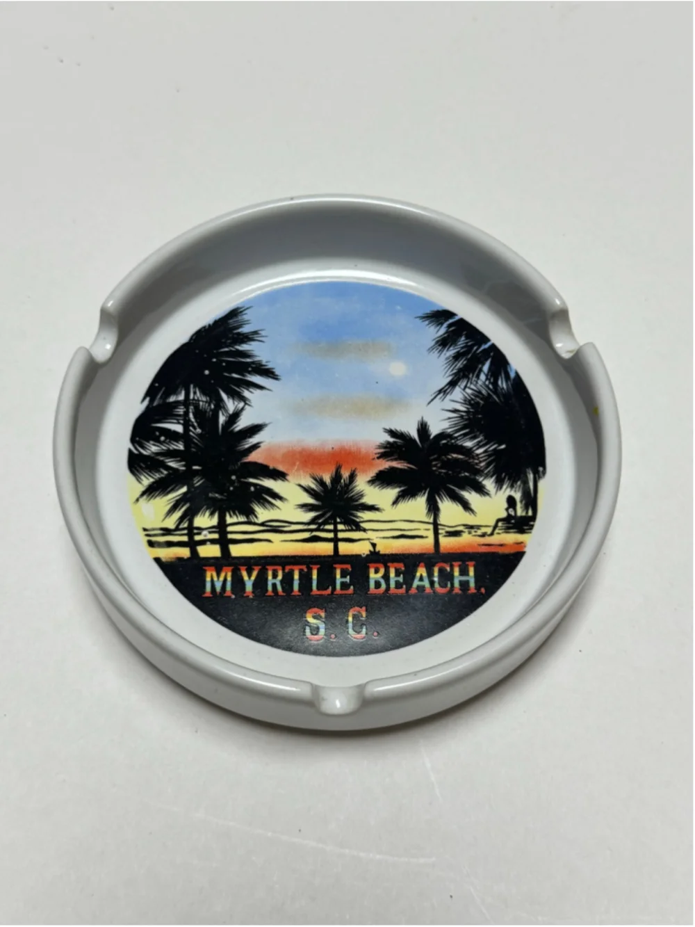 Myrtle Beach SC Souvenir Ashtray Tropical Sunset Design